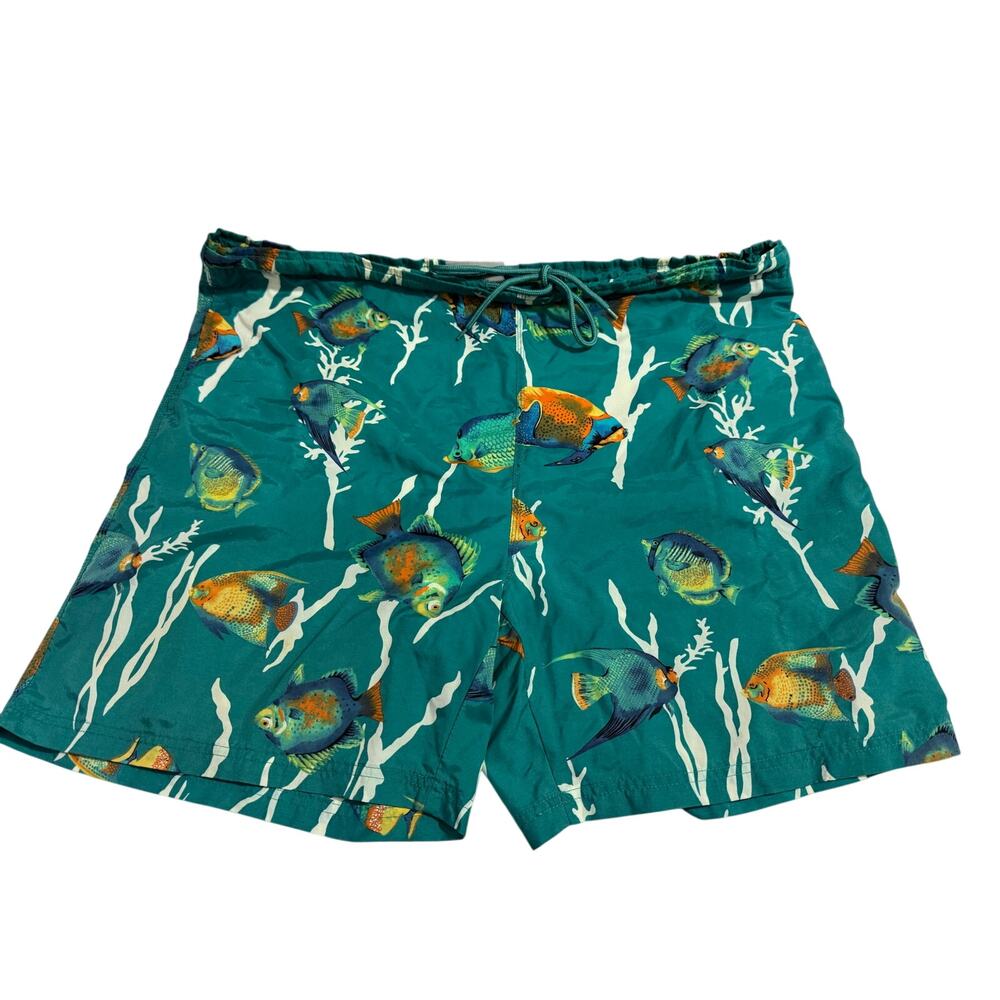 VINTAGE Iguana Men’s green Swim Trunks Fish Graphic XXL